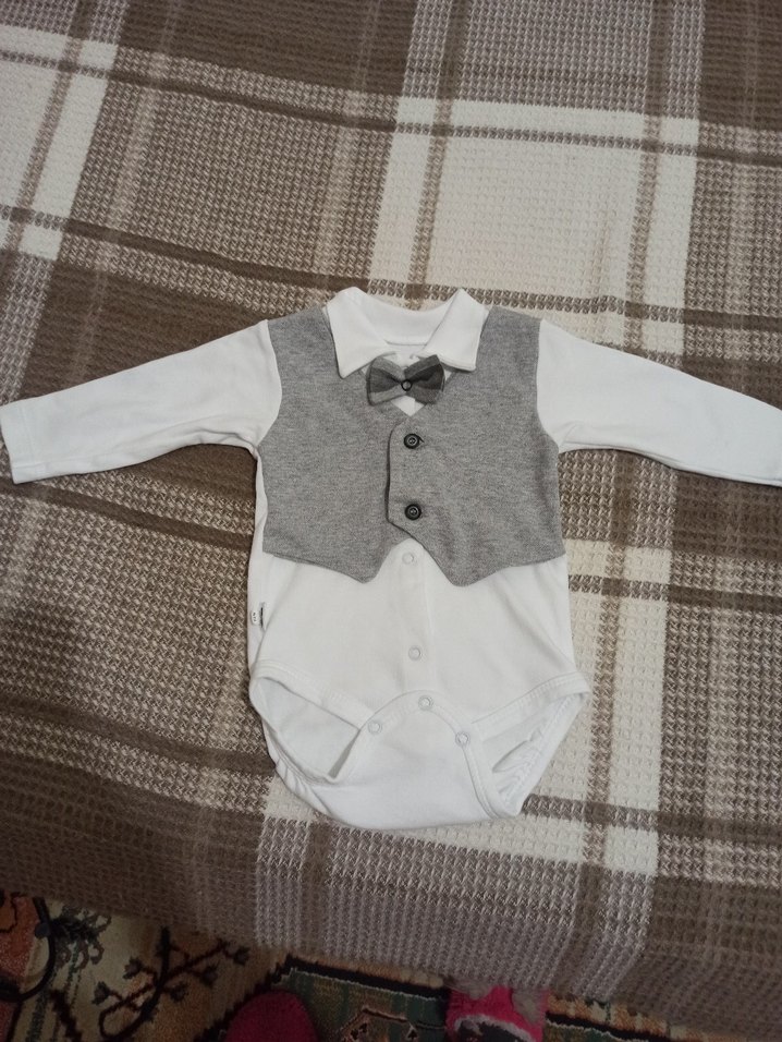 Gri Uzun Kollu Bebek Body - Görsel 2