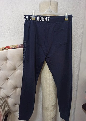 Erkek Lacivert Denim Fermuarlı Eşofman Altı - Görsel 7