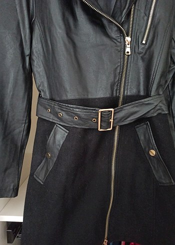 Kadın Siyah Deri Kemerli Ceket Elbise - Görsel 4