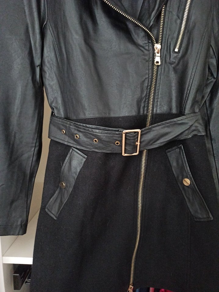 Kadın Siyah Deri Kemerli Ceket Elbise - Görsel 4