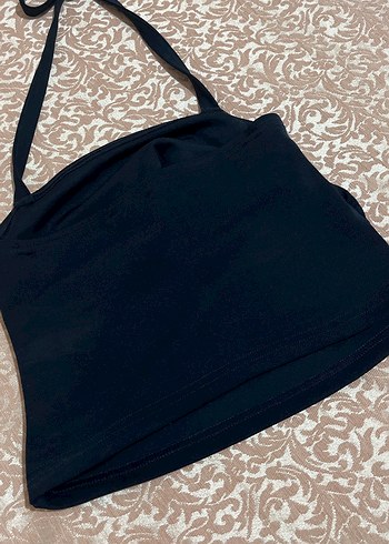 Detaylı Siyah yanları büzgülü boyundan bağlamalı Straplez - Görsel 3