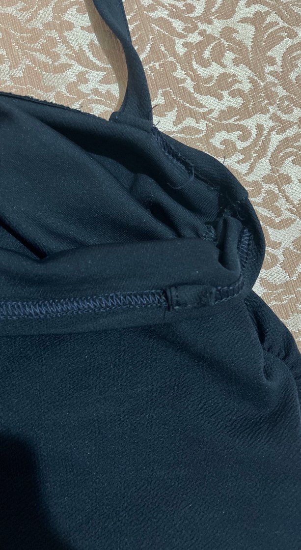 Detaylı Siyah yanları büzgülü boyundan bağlamalı Straplez - Görsel 5