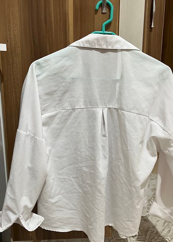 Düğmeli Beyaz Keten Gömlek - Görsel 2