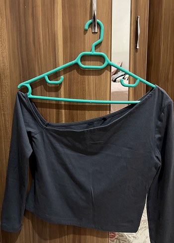 Gri kayık Yaka Uzun Kollu Kadın Bluz - Görsel 2