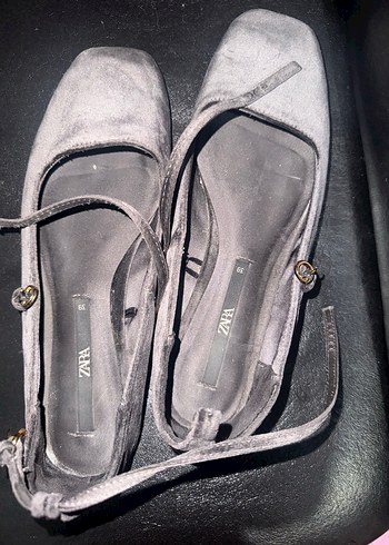 Zara Siyah Süet Tokalı Topuklu Kadın Babet - Görsel 2