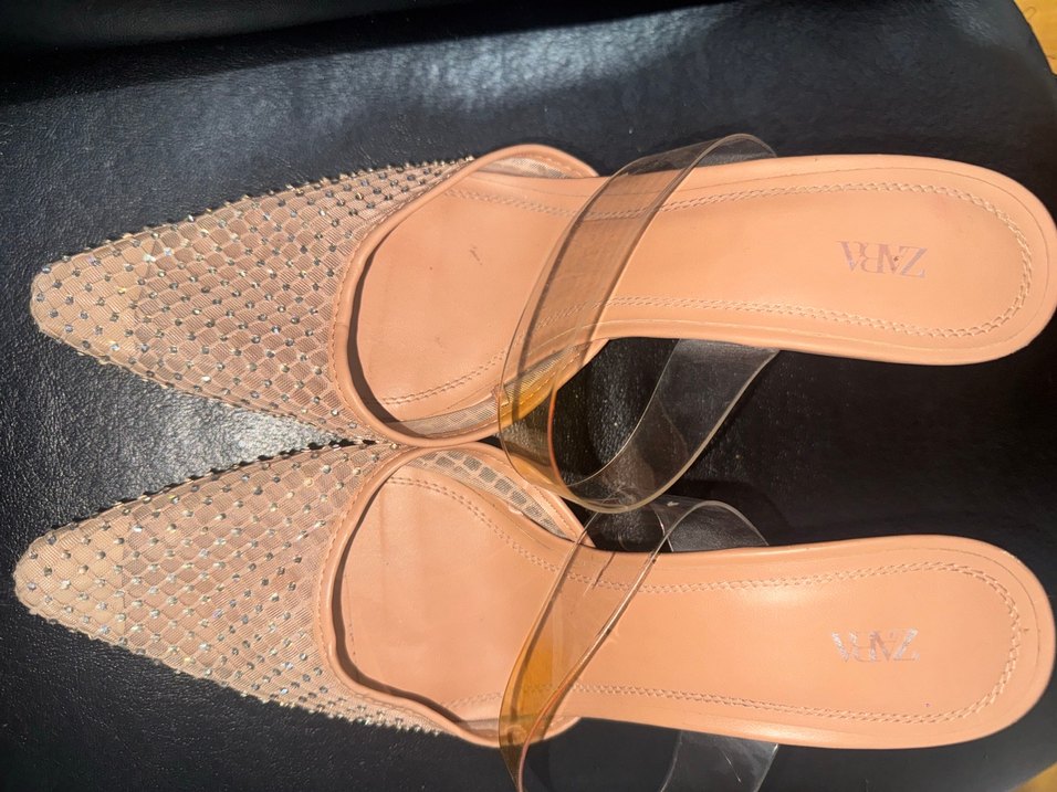 Bej Parlak Boncuklu Dolgu Topuklu Kadın Abiye Ayakkabı - Görsel 2