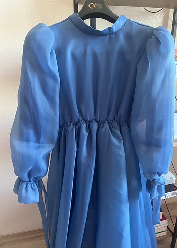 Uzun Kollu Mavi Bohem Tesettür Abiye - Görsel 2