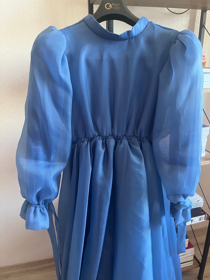 Uzun Kollu Mavi Bohem Tesettür Abiye - Görsel 2