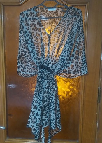 Leopar Desenli Bohem Mini Kadın tunik