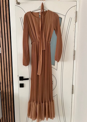 Şifon camel elbise