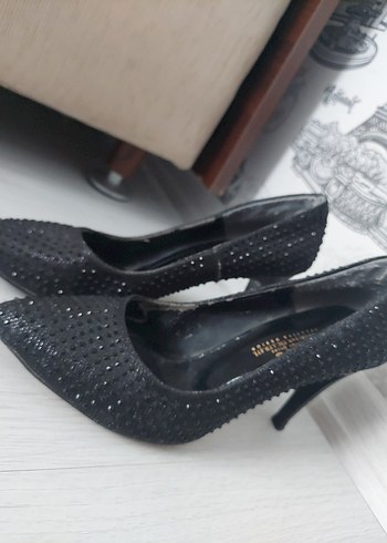 Diger Siyah Payetli Stiletto Kadın Abiye Ayakkabı