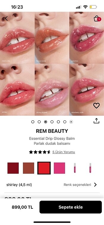  Beden REM BEUTY essential drip glossy balm parlak dudak balsamı