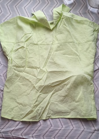 Sarı Keten Kısa Kollu Gömlek - Görsel 2