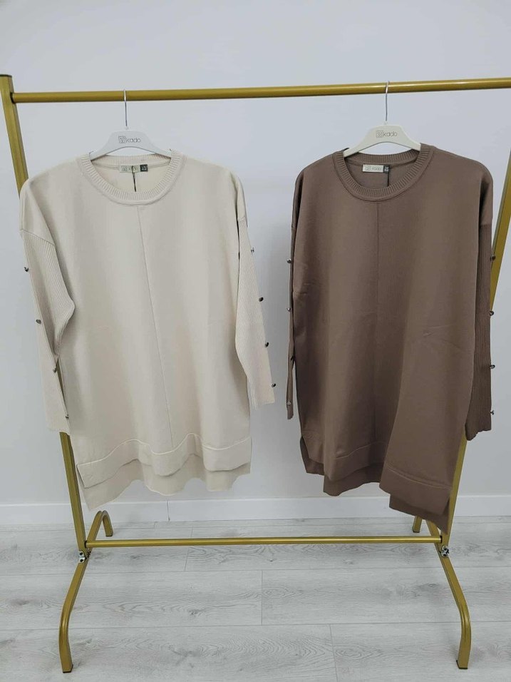 ekru ve kahve rengi tunik - Görsel 2