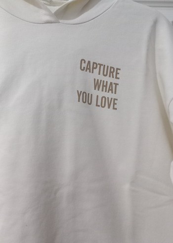 krem rengi  Kapüşonlu Kadın Sweatshirt - Görsel 3