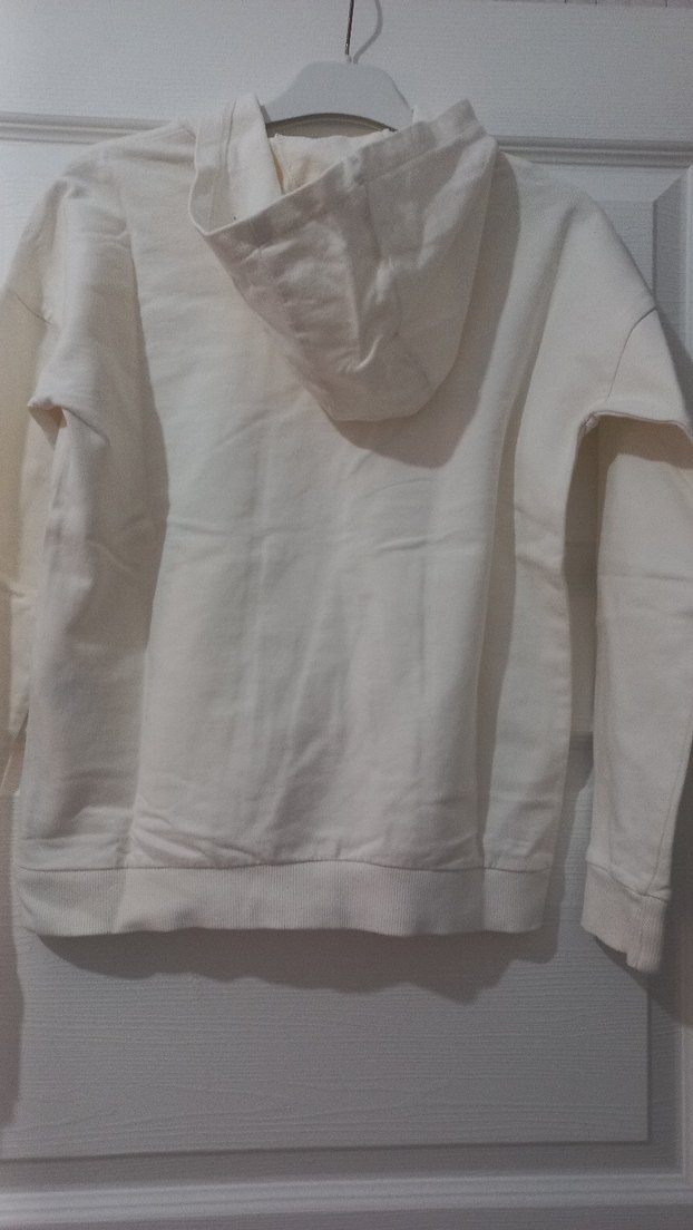 krem rengi  Kapüşonlu Kadın Sweatshirt - Görsel 5