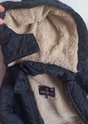 lacivert erkek çocuk Kışlık Sıcakcik tutan  Mont Peluş Detaylı - Görsel 5