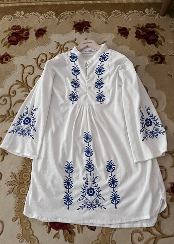 Uzun Kollu Nakışlı Bohem Tunik - Görsel 2