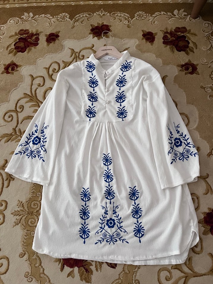 Uzun Kollu Nakışlı Bohem Tunik - Görsel 2