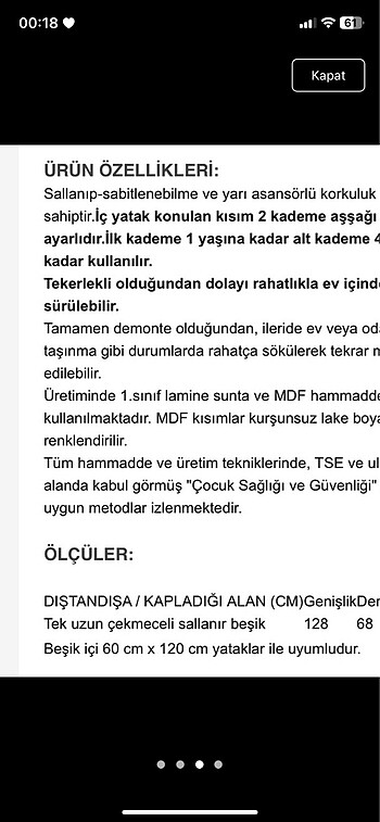  Beden Asansörlü tekerlekli çekmeceli anne yanı