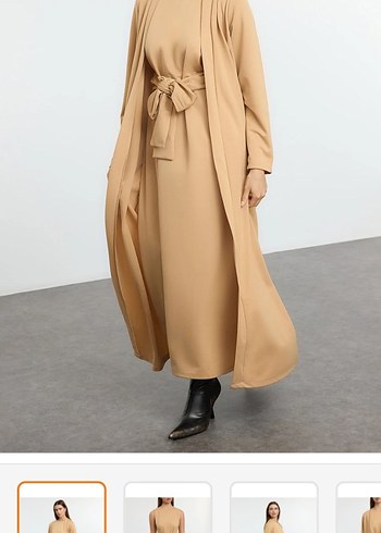 Bej Uzun Kollu Kadın Uzun Elbise - Görsel 4