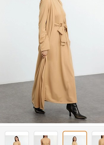 Bej Uzun Kollu Kadın Uzun Elbise - Görsel 2
