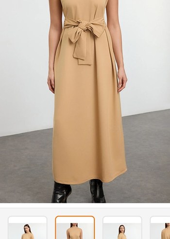 Bej Uzun Kollu Kadın Uzun Elbise - Görsel 3