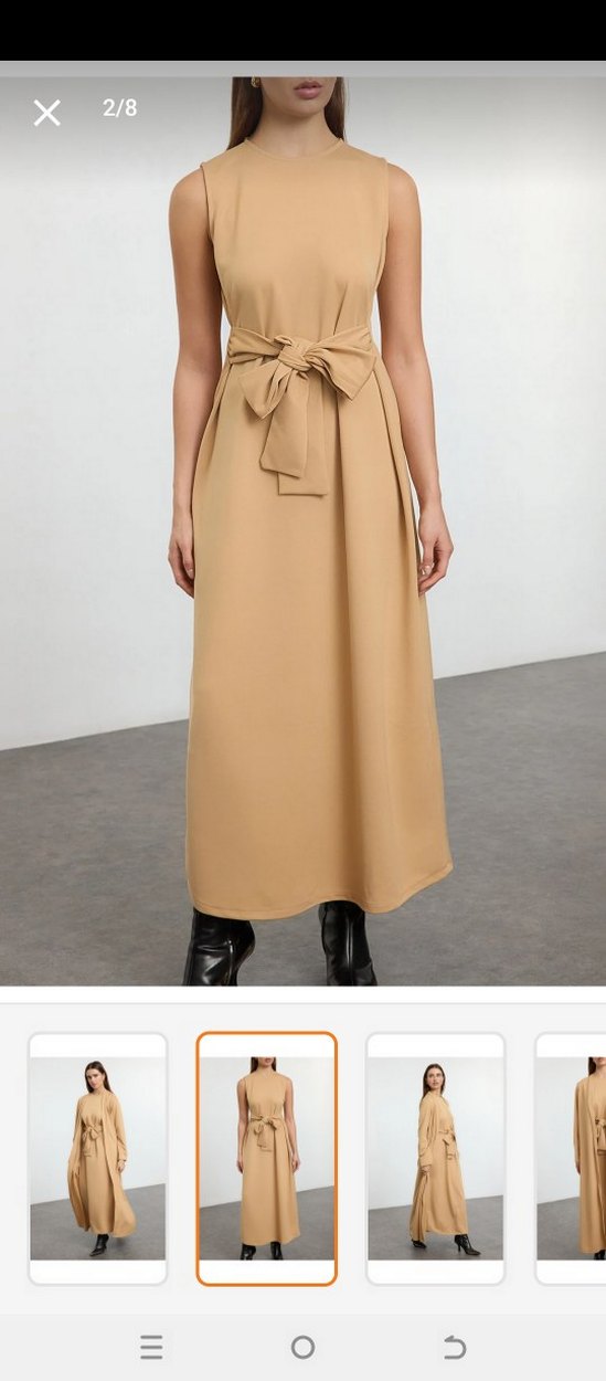 Bej Uzun Kollu Kadın Uzun Elbise - Görsel 3