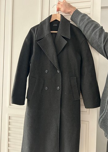 Çift Düğmeli Oversize Siyah Kaban