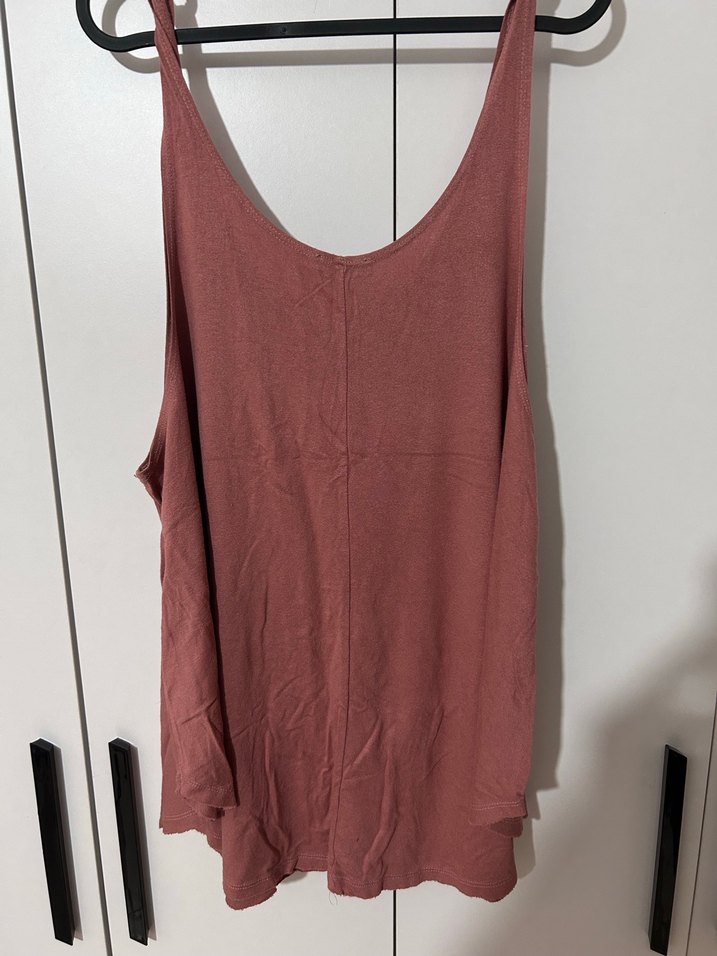 Kadın Pembe Keten Salaş Askılı Bluz - Görsel 2