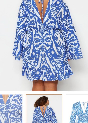 Kadın Mavi Bohem Mini elbise - Görsel 4