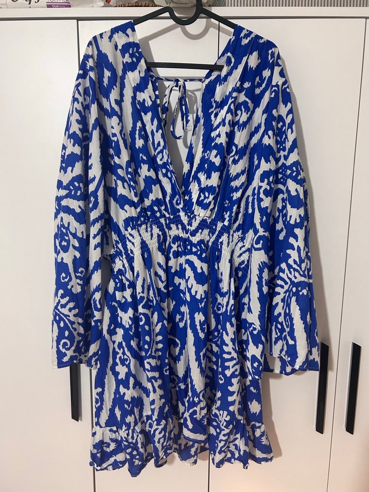 Kadın Mavi Bohem Mini elbise - Görsel 3