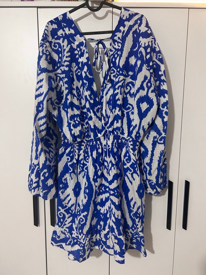 Kadın Mavi Bohem Mini elbise - Görsel 2