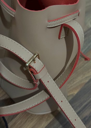 Bej Deri Kadın Omuz Çantası koton - Görsel 4