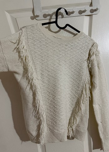 Beyaz Uzun Kollu Örgü Kadın Kazak - Görsel 2