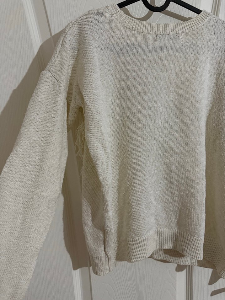 Beyaz Uzun Kollu Örgü Kadın Kazak - Görsel 4