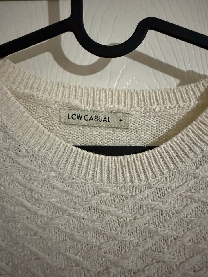 Beyaz Uzun Kollu Örgü Kadın Kazak - Görsel 3