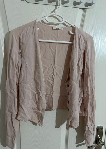 Bej Düğmeli V Yaka Kadın Keten Gömlek - Görsel 2