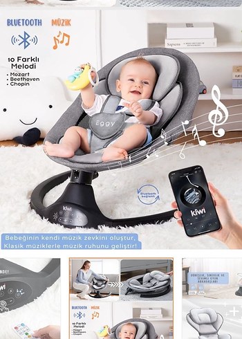 Kiwi Eggy Plus Otomatik Sallanan Bebek Koltuğu Gri - Görsel 9