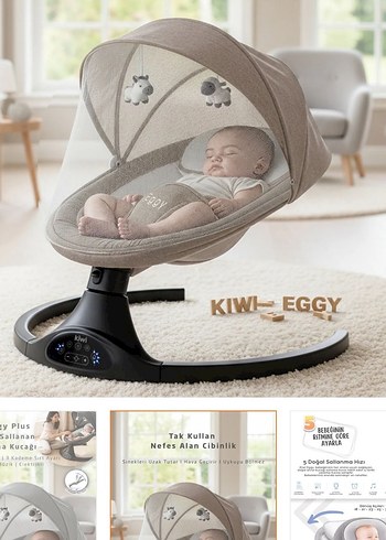 Kiwi Eggy Plus Otomatik Sallanan Bebek Koltuğu Gri - Görsel 8