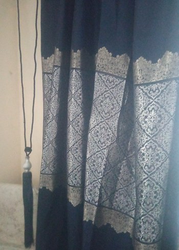 Koyu Mavi Nakışlı fonPerde - Görsel 2