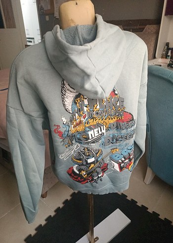 Gri Baskılı Kapüşonlu Sweatshirt - Görsel 2