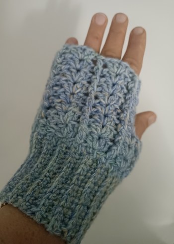 Mavi Örgü Bohem Kadın Eldiveni - Görsel 3