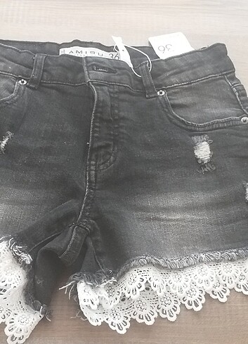 36 Beden gri Renk Antrasit Denim Şort