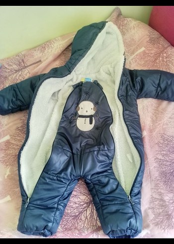 9 Ay Beden Gri Kürklü Erkek Bebek Kar Tulumu