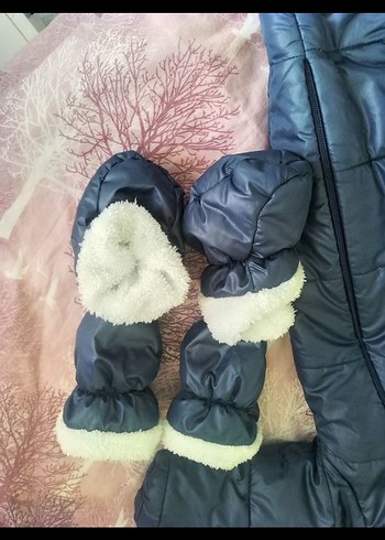 9 Ay Beden lacivert Renk Gri Kürklü Erkek Bebek Kar Tulumu