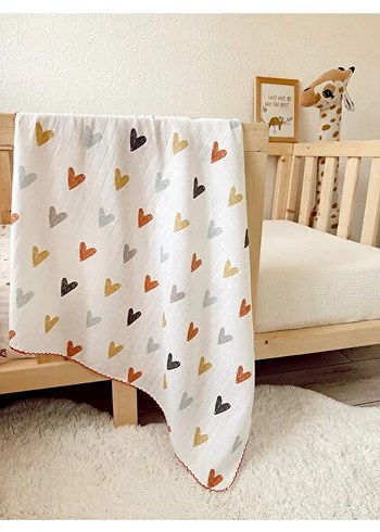 Beyaz Kalp Desenli Müslin Bezi - Görsel 4