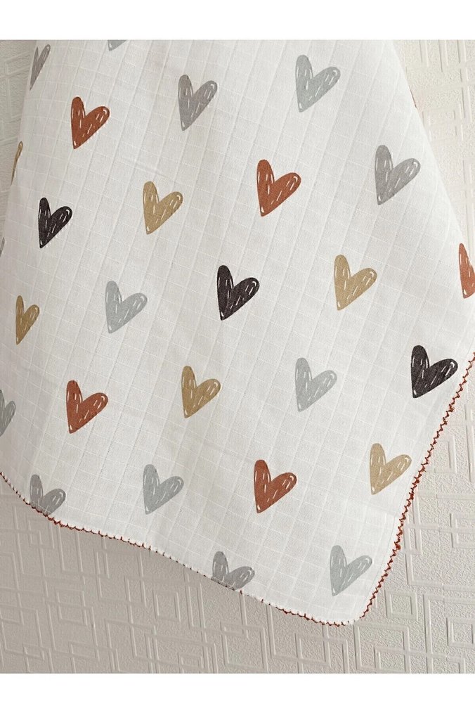 Beyaz Kalp Desenli Müslin Bezi - Görsel 2