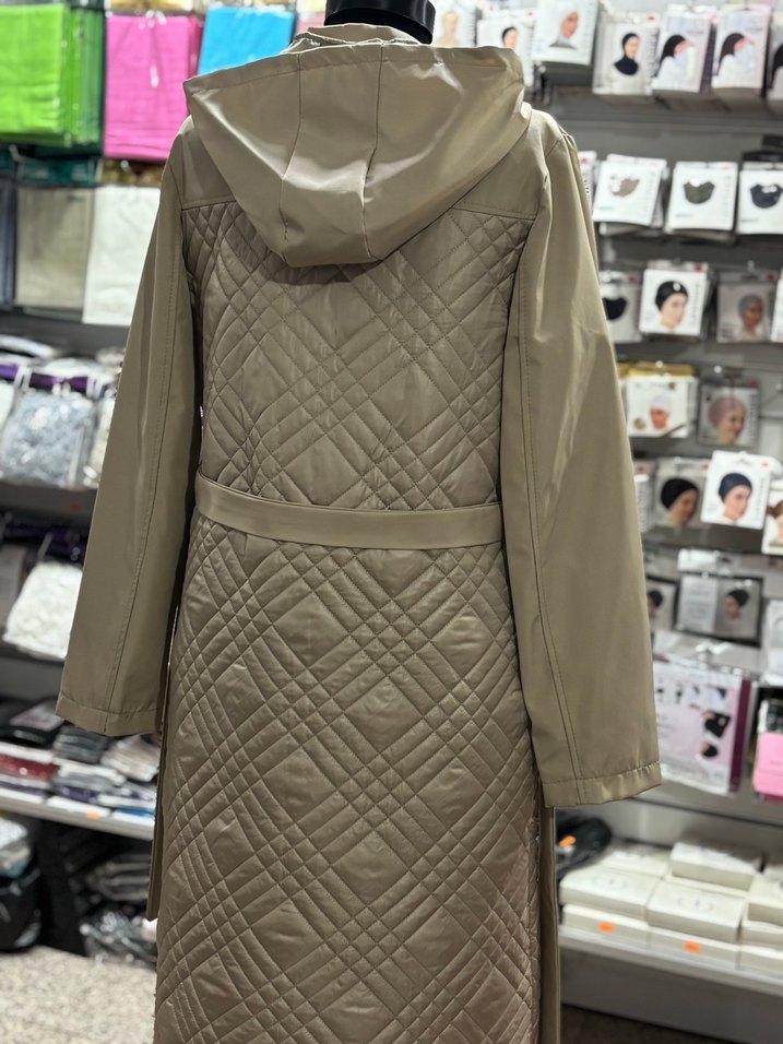 Bej Uzun Kadın Mont Fermuarlı - Görsel 4