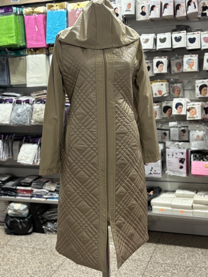 Bej Uzun Kadın Mont Fermuarlı - Görsel 2